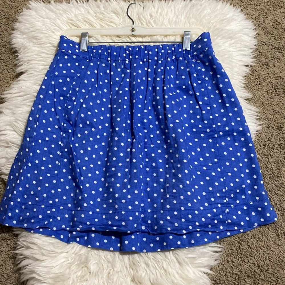 J CREW Sky Blue & White Polka‎ Dot Linen Skirt #46618 Size 2 Women's